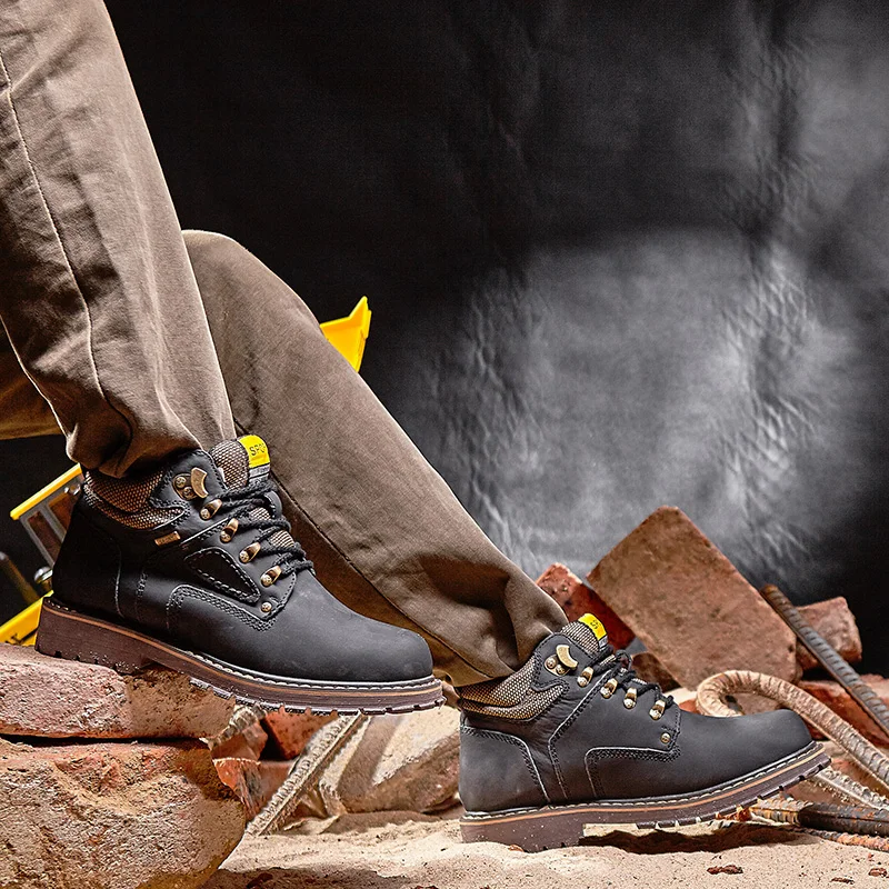 Зимняя кожаная обувь с высоким верхом для пеших прогулок плюс бархатная теплая походная хлопковая обувь мужская Нескользящая износостойкая Водонепроницаемая Уличная обувь