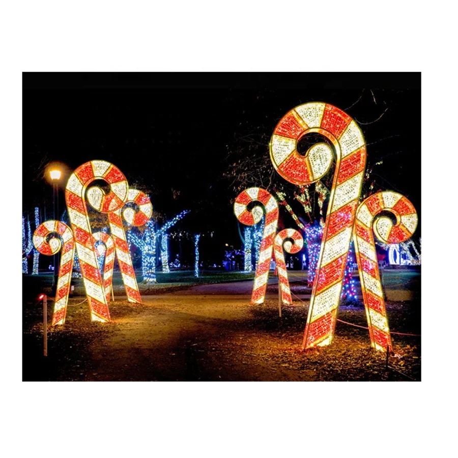 Уличный большой размер 250 см и 300 см, 3D мотив, светодиодная подсветка, конфеты, трость, Рождественское украшение