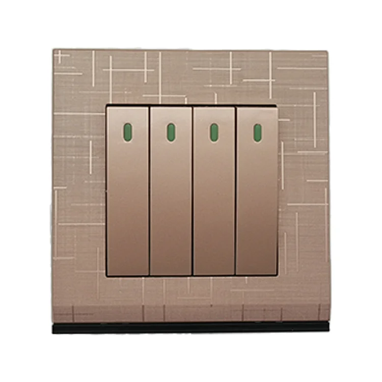 UK Standard 10A Four Gang Wall Switches Power Electrical Gold Brush Meteor Rain Series Wall Switches