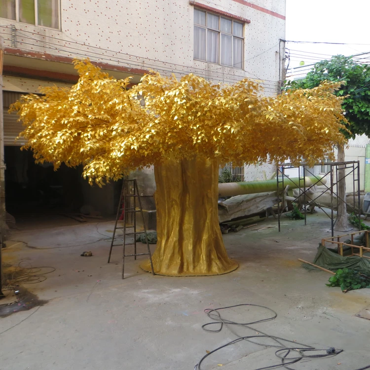 Большой большой золотой лист желая фикус завод Искусственный Поддельный Золотой баньян дерево