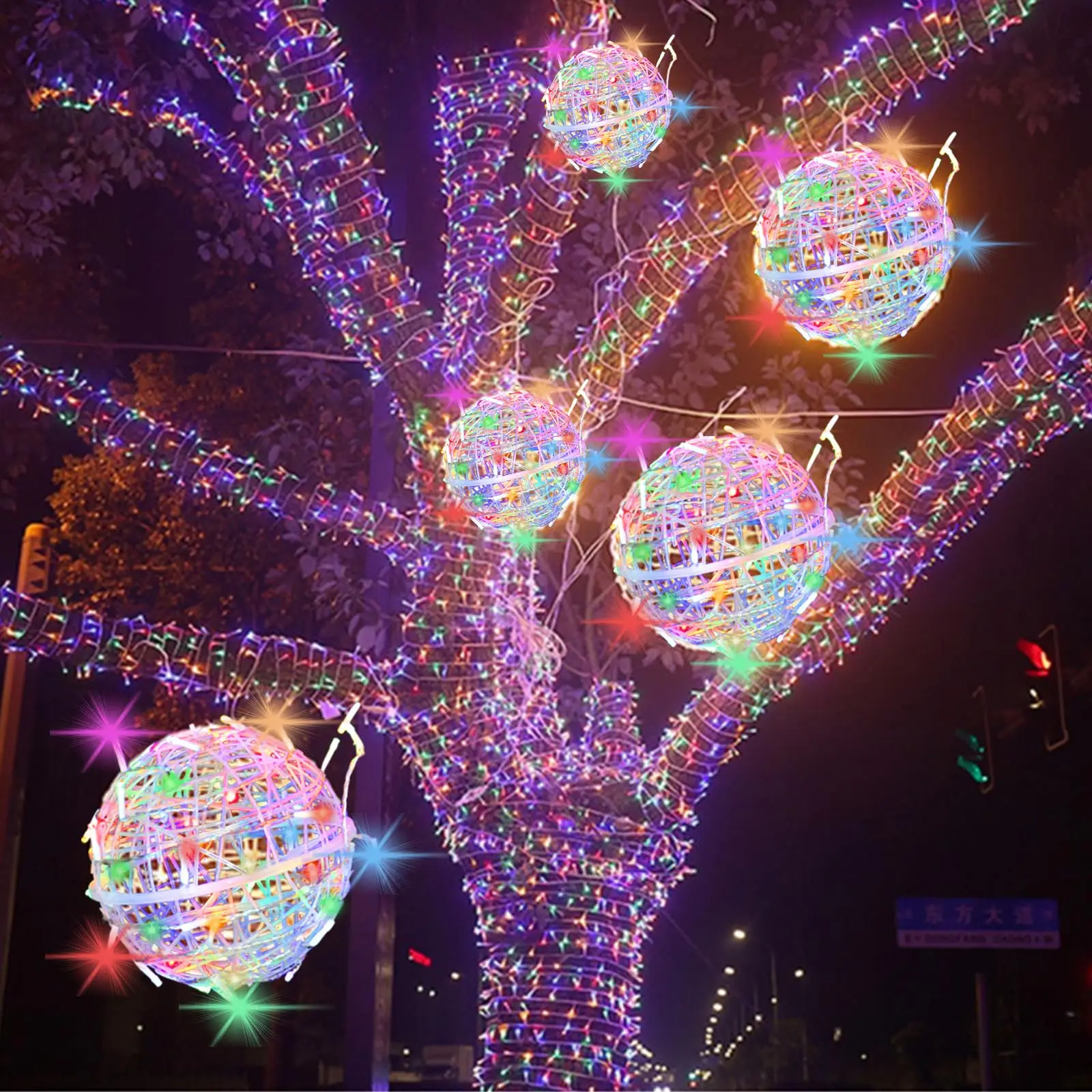 Waterproof Hanging Fairy Light Starburst Sphere Lights Christmas