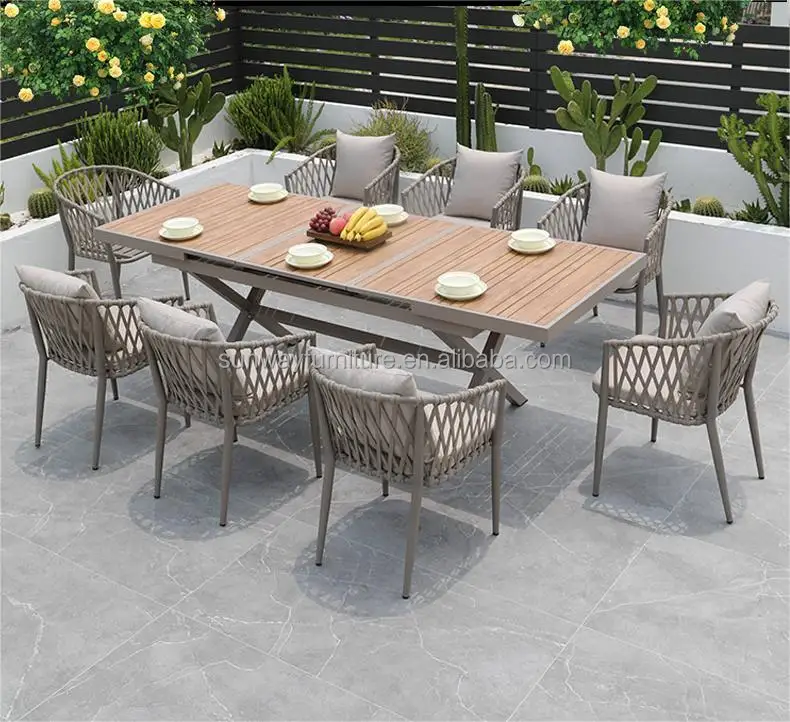 Garden Rope Table Garden Outdoor Rope Woven Furniture Dining Table and Chair Aluminum ...