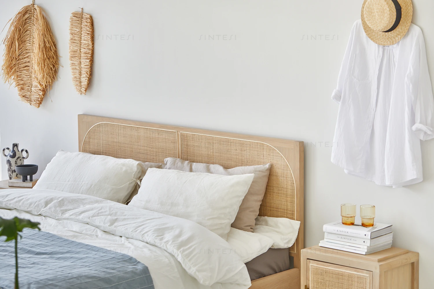 Natural Furniture Japandi Bedroom - Oak Rattan Bed Sets