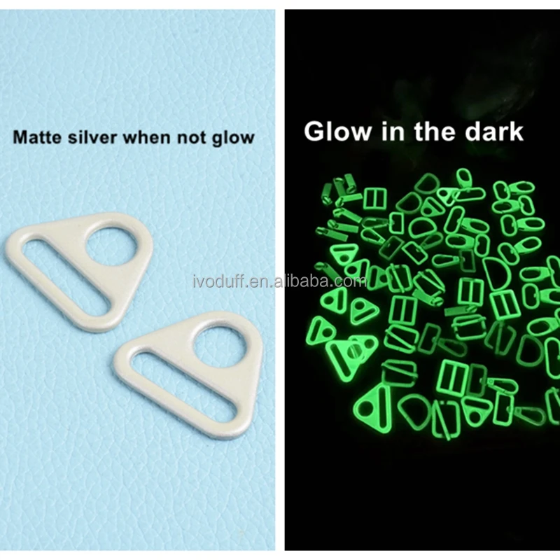 Glow in the Dark Metal Handbag Hardware Accessories Snap Hook Slider Triangle Ring D Ring Zipper Pull