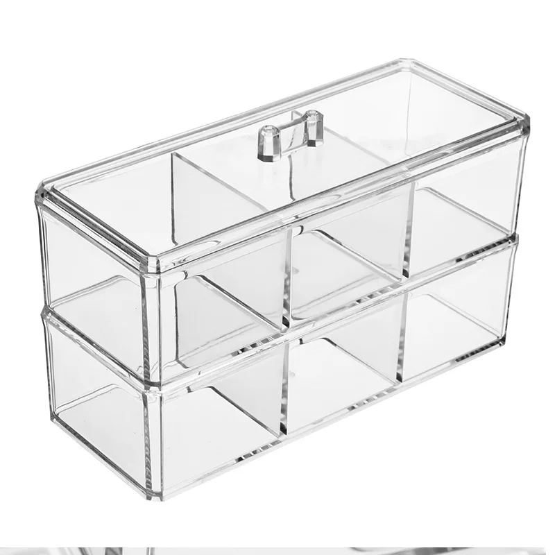 Transparent rectangular desktop storage box can be stacked with acrylic dustproof makeup cotton swab box details