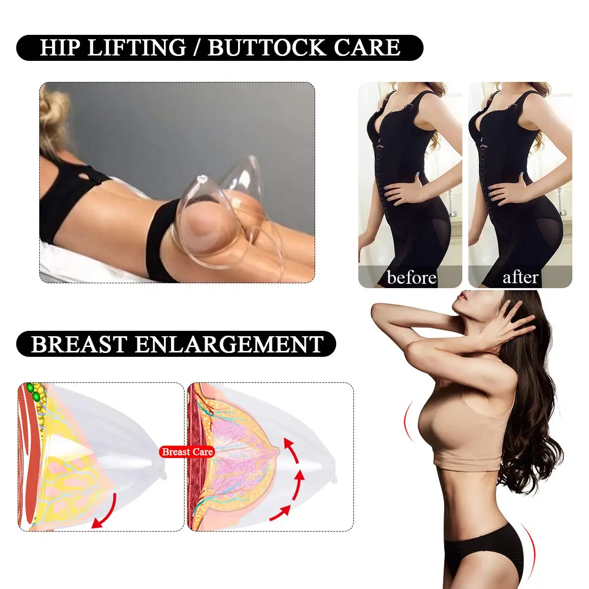 buttocks lifter breast enlargement machine, butt cupping machine,  butt vacuum machine with buttock cups