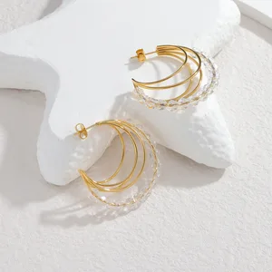 C Shape Hoop Earrings Stainless Steel 18K Gold Plated Vacation Style Minimalist Geometric Earrings for Women Light Luxury