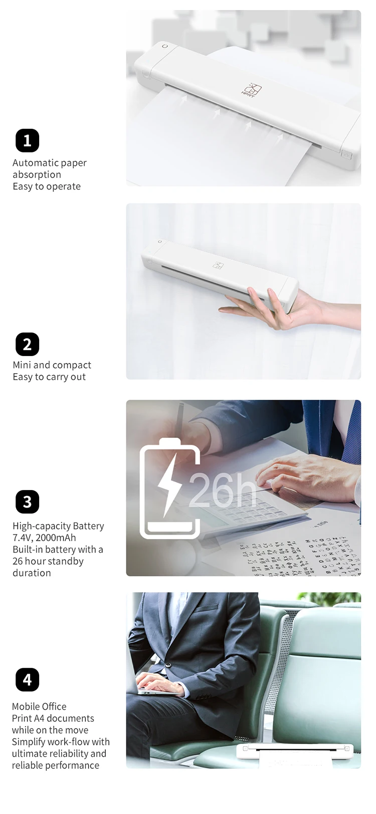 Amazon.com: HPRT MT800 - Impresora portátil inalámbrica Bluetooth en blanco  y negro, compatible con letras estadounidenses de 8.5 x 11 pulgadas,  compatible con teléfonos Android e iOS, tecnología sin tinta, adecuado para
