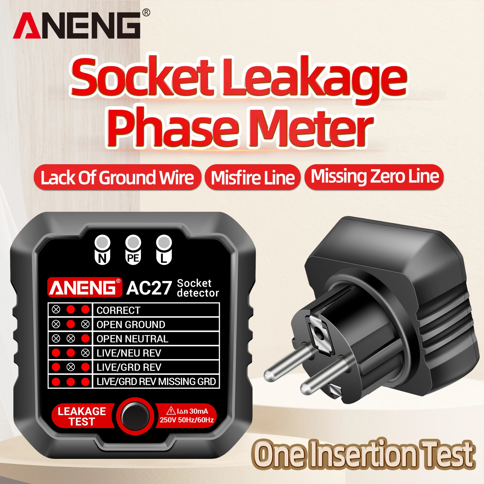 ANENG Outlet Tester 250V Fast Detection Socket Tester Plug Ground Line Automatic Electric Circuit Polarity Voltage Detector