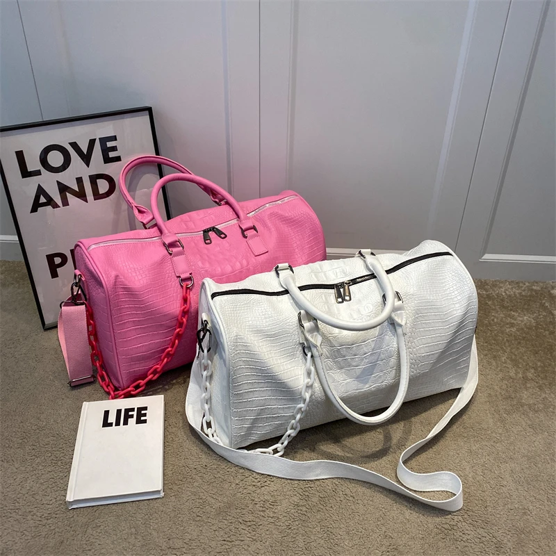 Designer Luxury Travel Pink Weekend Overnight Bag Crocodile Leather