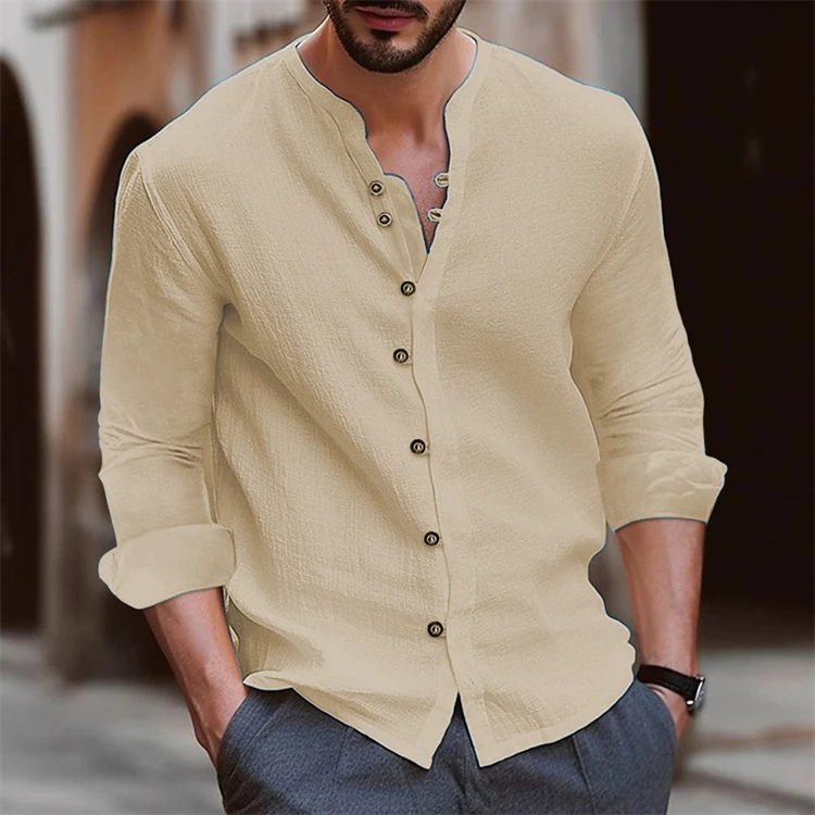 Autumn and winter new men's retro cotton and linen shirt casual loose long-sleeved shirt