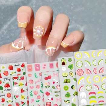 Summer Fruit nail Sticker Lemon Strawberry Peach Nail Art Sticker 5D Embossed Decal Self Adhesive  Manicure Accessories for Nail