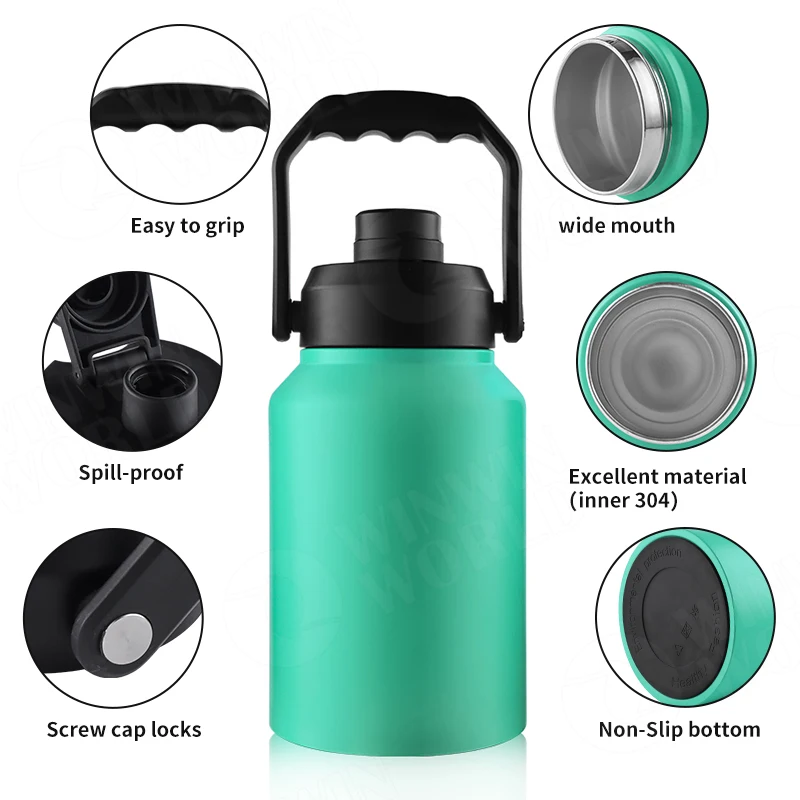 Bouteille Isotherme 64 Oz Acier Inoxydable Avec Paille Et 3 Couvercles