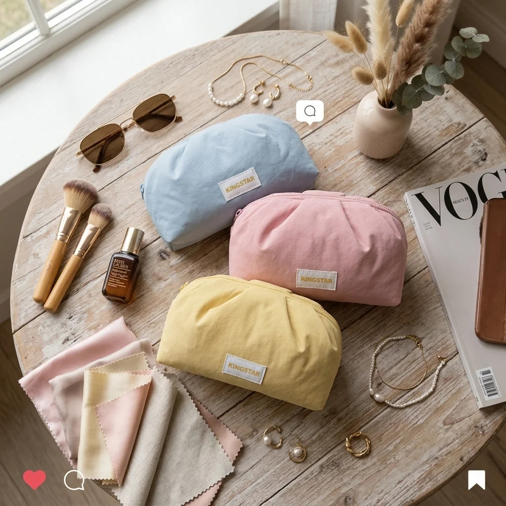 Fashion INS Style Puffy Quilted Waterproof Polyester Makeup Pouch Women Travel Portable Skincare Lipsticks Storage Pouch