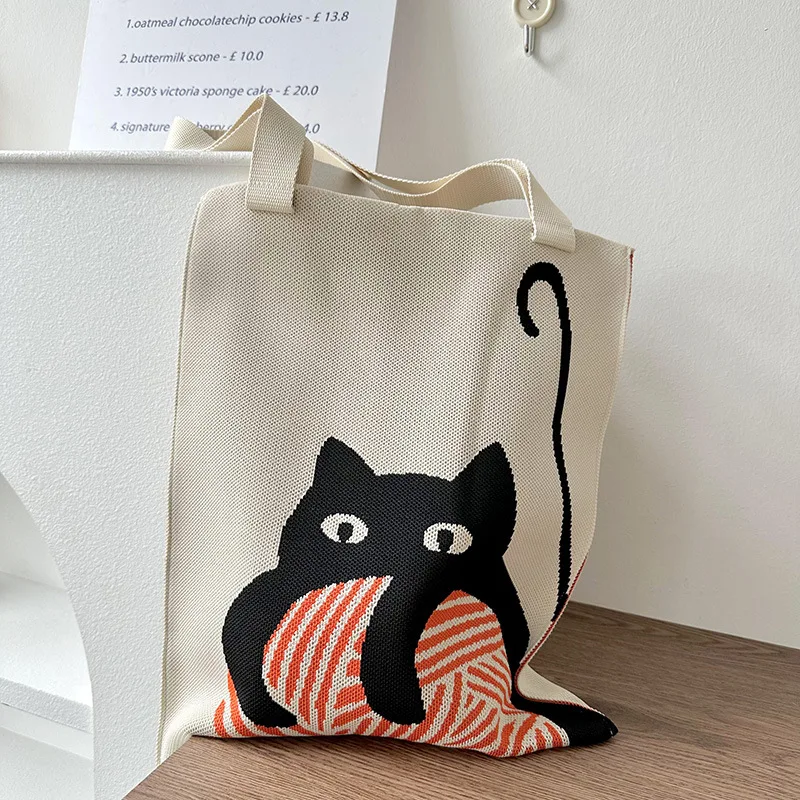 Wholesale Customized Capacity Knitted Tote Bag for Women Vintage Knitted Shoulder Bag Knitting Crochet Bag