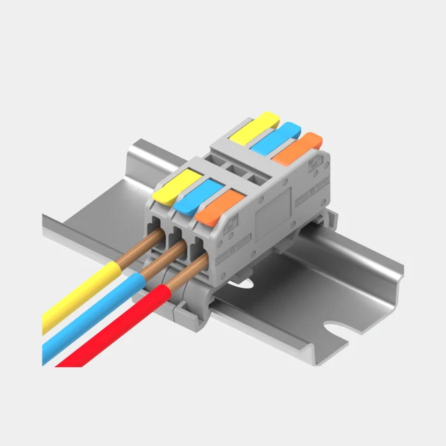 3-Pole Rail-Mount Push Wire Connector with Lever for all conductor