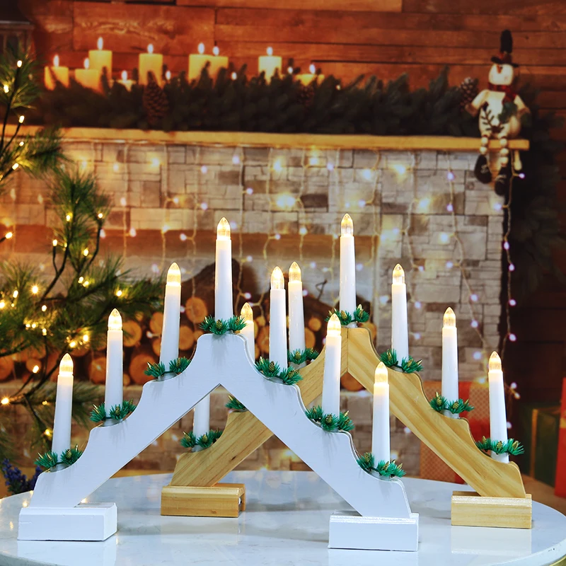 New Design 7L Warm White LED Natural Wooden Candlestick for Home Living Room Decoration