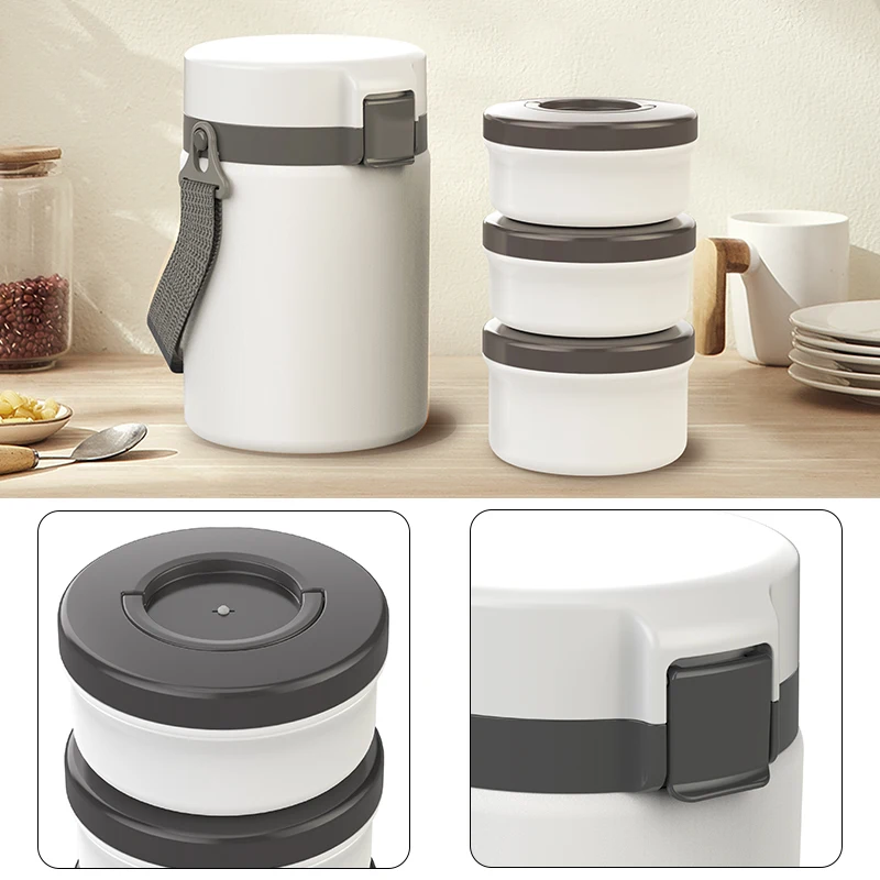 3 Layer Stackable Lunch Box With Compartments for Hot Food, Bento Box for Adult With Thermos