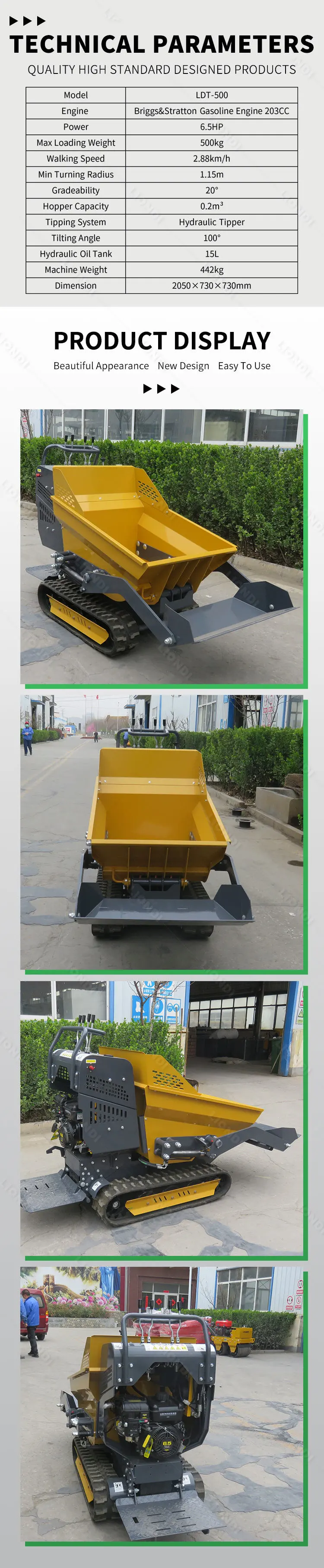 500kg Rated Loading Gasoline Track Mini Crawler Dumper - Buy Mini ...