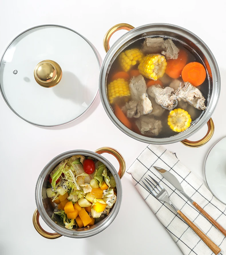 5pcs Colorful Stainless Steel Cookware Set Non-Stick Pots Pan Casserole Soup Pot Kitchen Utensils Cooking Pot