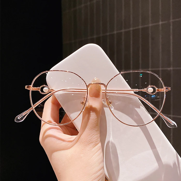 Optical: Round Eyeglasses, metal & glass pearls — Fashion