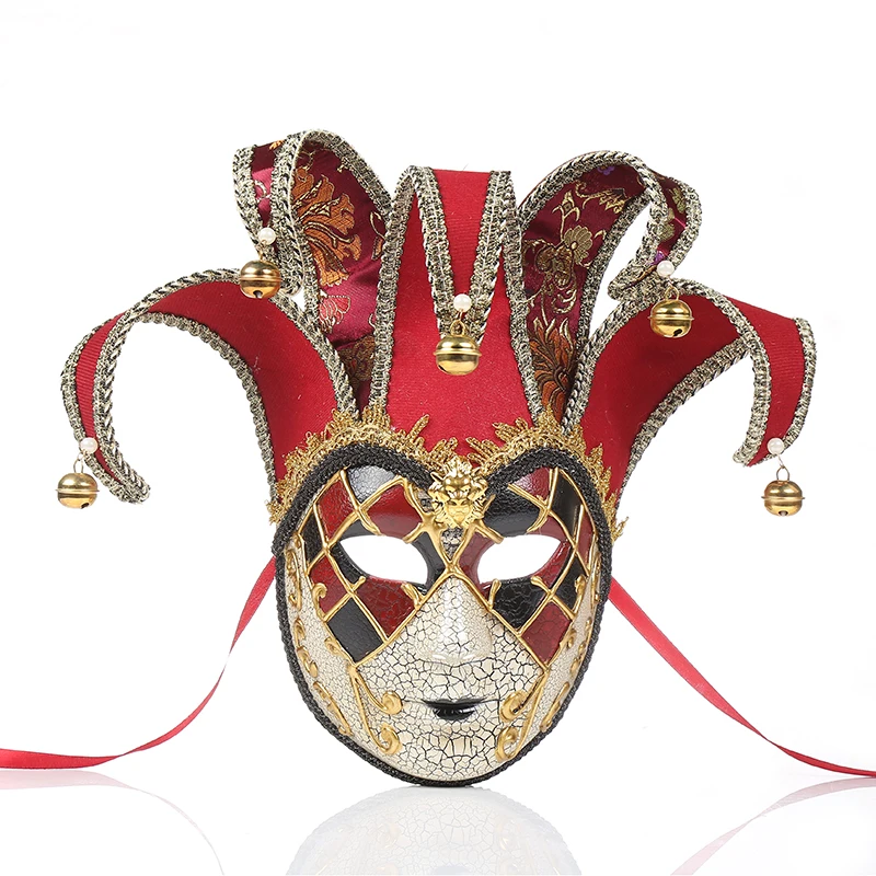 Hand Painted Full Face Jester Jolly Joker Venetian Masquerade Wall Carnival Costume Mardi Gras Fanshaped