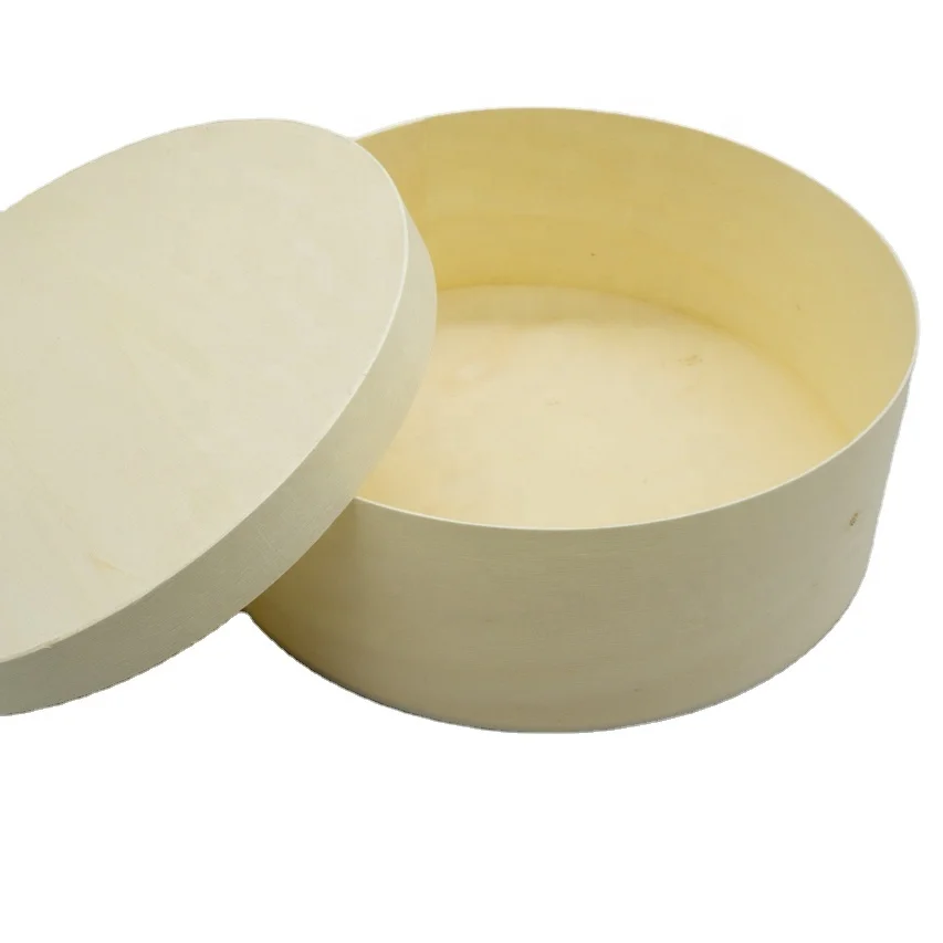 Custom Biodegradable Grazing Food Container Packaging Charcuterie Round Wooden Cheese Box Cake Bakery Veneer Brie Wooden Boxes