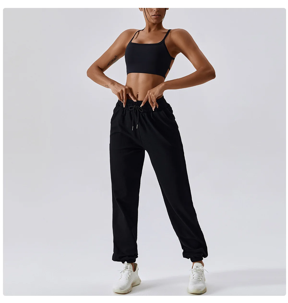 Elastic Drawstring High Quality Women Gym Clothing Drawstring Sports Jogger  Pants Wholesale Loose Women Plain Sweatpants