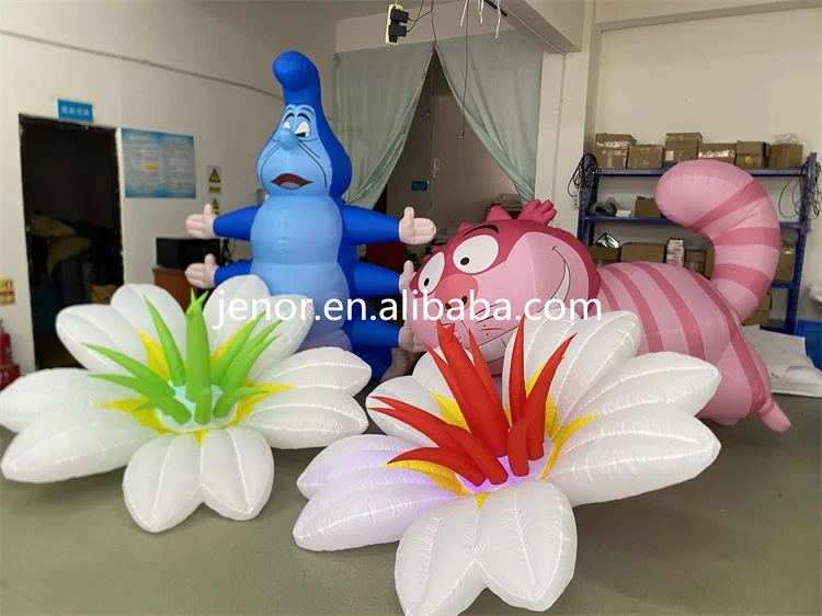 Alice in Wonderland Inflatables LED Lighting Flower Inflatable Caterpillar Cat Cartoon for Party Decor