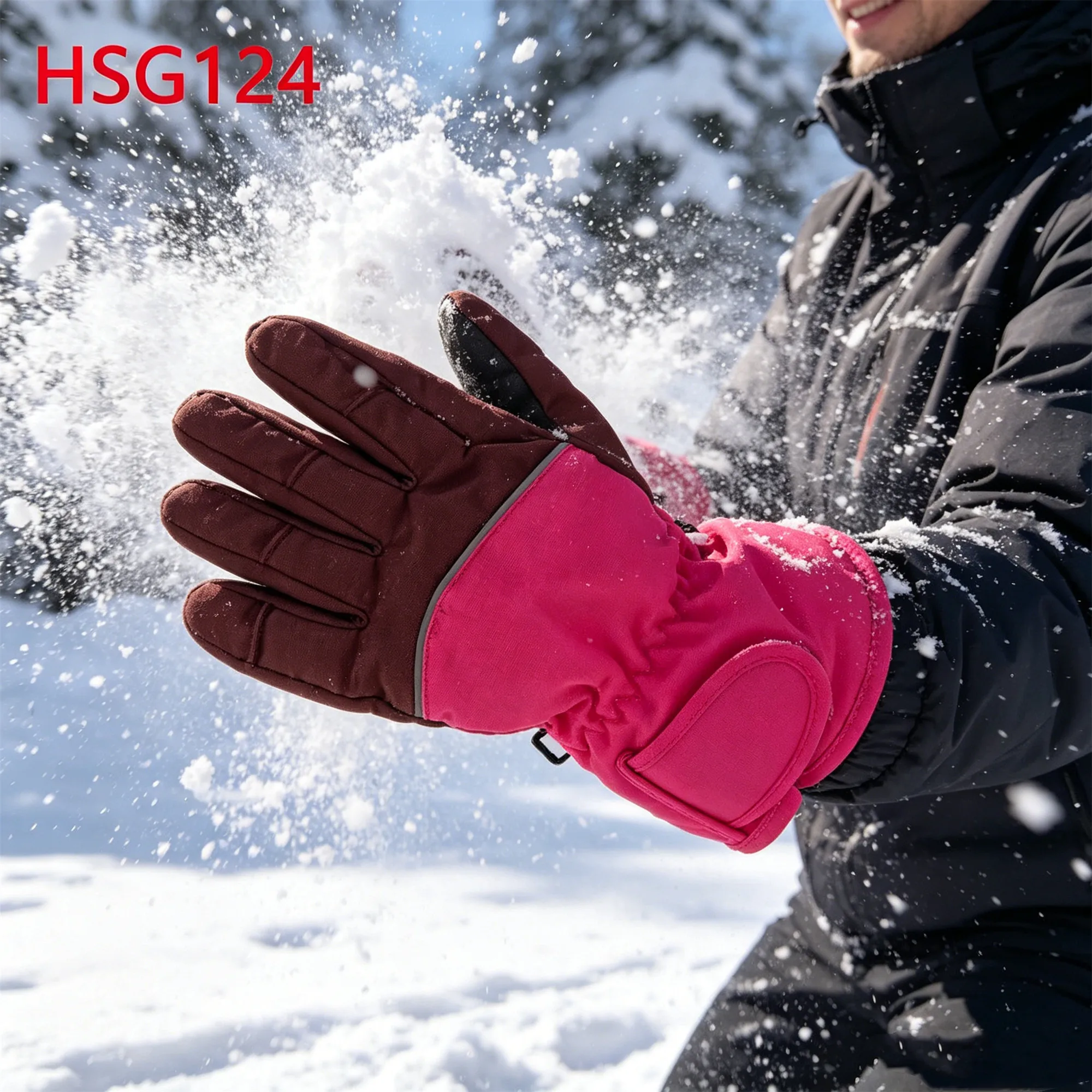 ZYF,Winter Sports Event Snow Gloves with Reinforced Thumb Playing Snowball Fights Anti-lost Wrist Leash Design Ski GlovesHSG0124