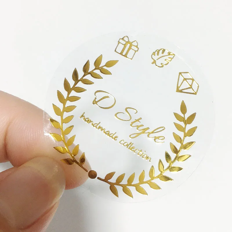 Self Adhesive Custom Printing Clear Gold Foil Stickers Transparent Vinyl Logo Packaging Label