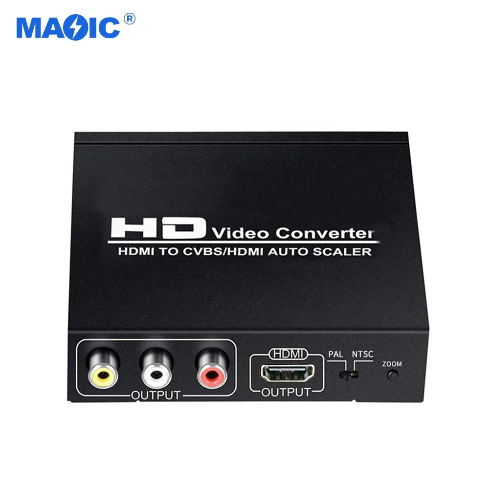 HDMI to CVBS RCA/AV + HDMI AUTO Scaler 1080P 60hz Video Converter for TV Set Top Box Pal/NTSC DC5V