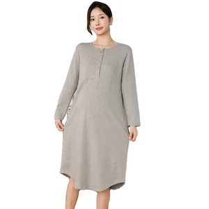 Four Seasons Cotton Nursing Pajamas Bra-Free Nightdress for Postpartum & Expectant Maternity Home Dress for Maternity Room