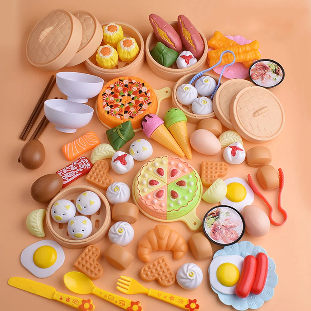 Play Food For Kids Kitchen Toys Chinese Breakfast Food Play Set Plastic