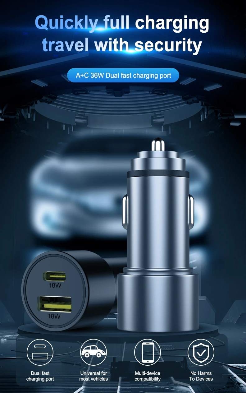 Custom Logo 36w Aluminum Car Mobile Charger Mini 12v 24v Usb Pd Type C Car Adapter Charger Buy