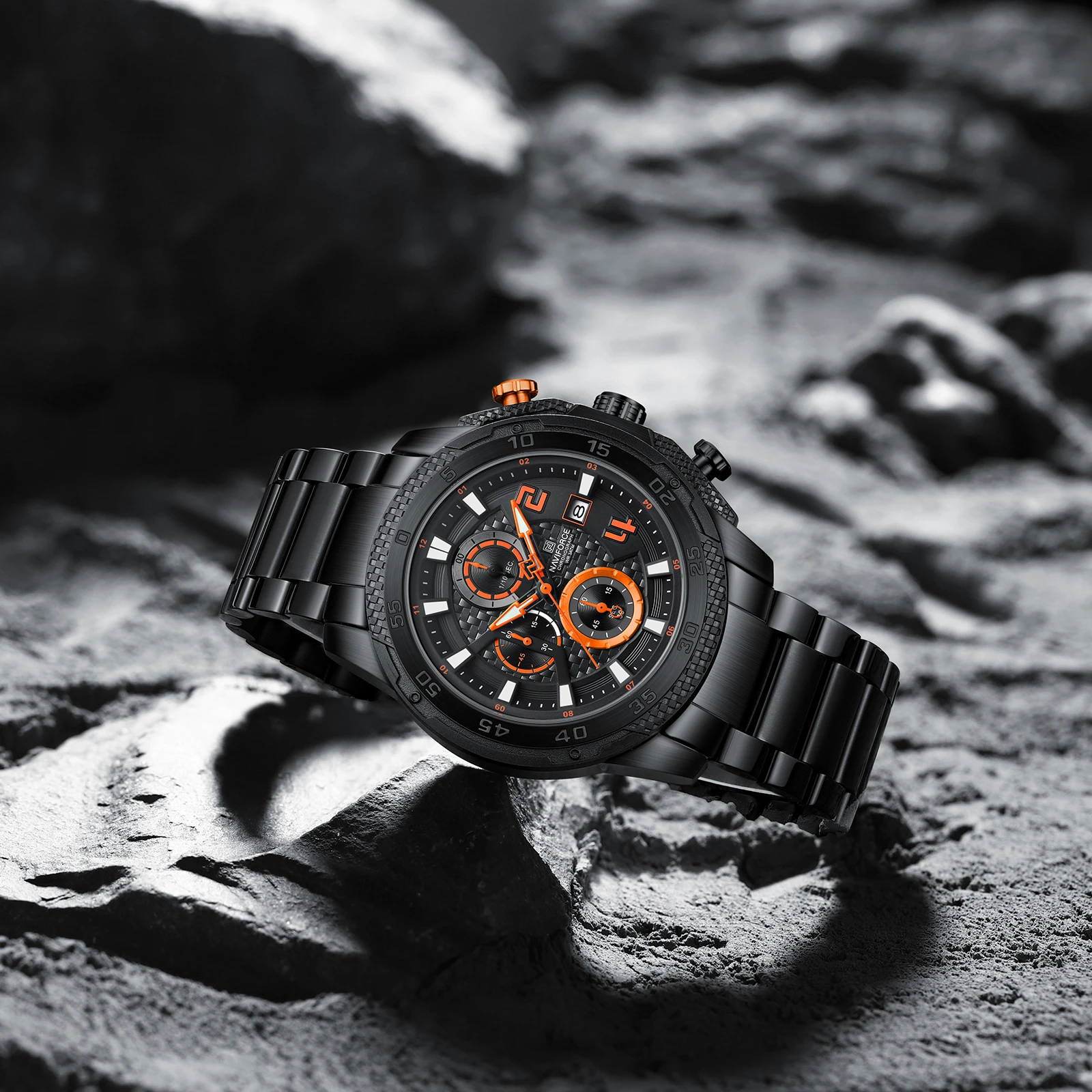 NAVIFORCE 8047 Men Watch Sport Top Brand Luxury Chronograph Date Original Wristwatch Stainless Steel Watches Quartz Male Clock