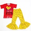 Red Baseball Graphic Fringe Top Yellow Softball Flare Pants Set