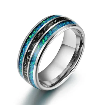 Gentdes Jewelry Fashion Jewelry 8MM Tungsten Wedding Band For Men Crushed Opal Ring Meteorite Ring
