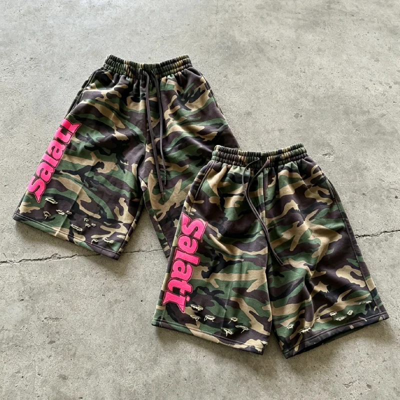 Mens Comfortable Camouflage Cotton Shorts Pockets Drawstring Closure Custom Logo Loose Style Workout Casual Summer Wear gallery 2