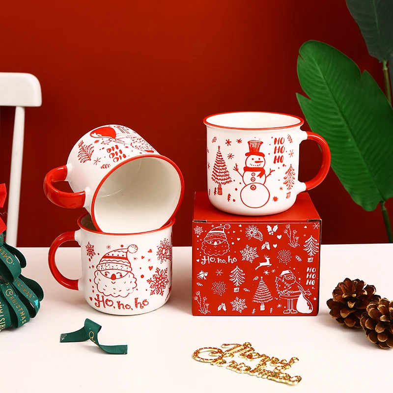 Wholesale Luxury Ceramic Christmas Coffee Mug Set Custom Creative Light Luxury Dishwasher Safe Perfect Christmas Gift Cup details