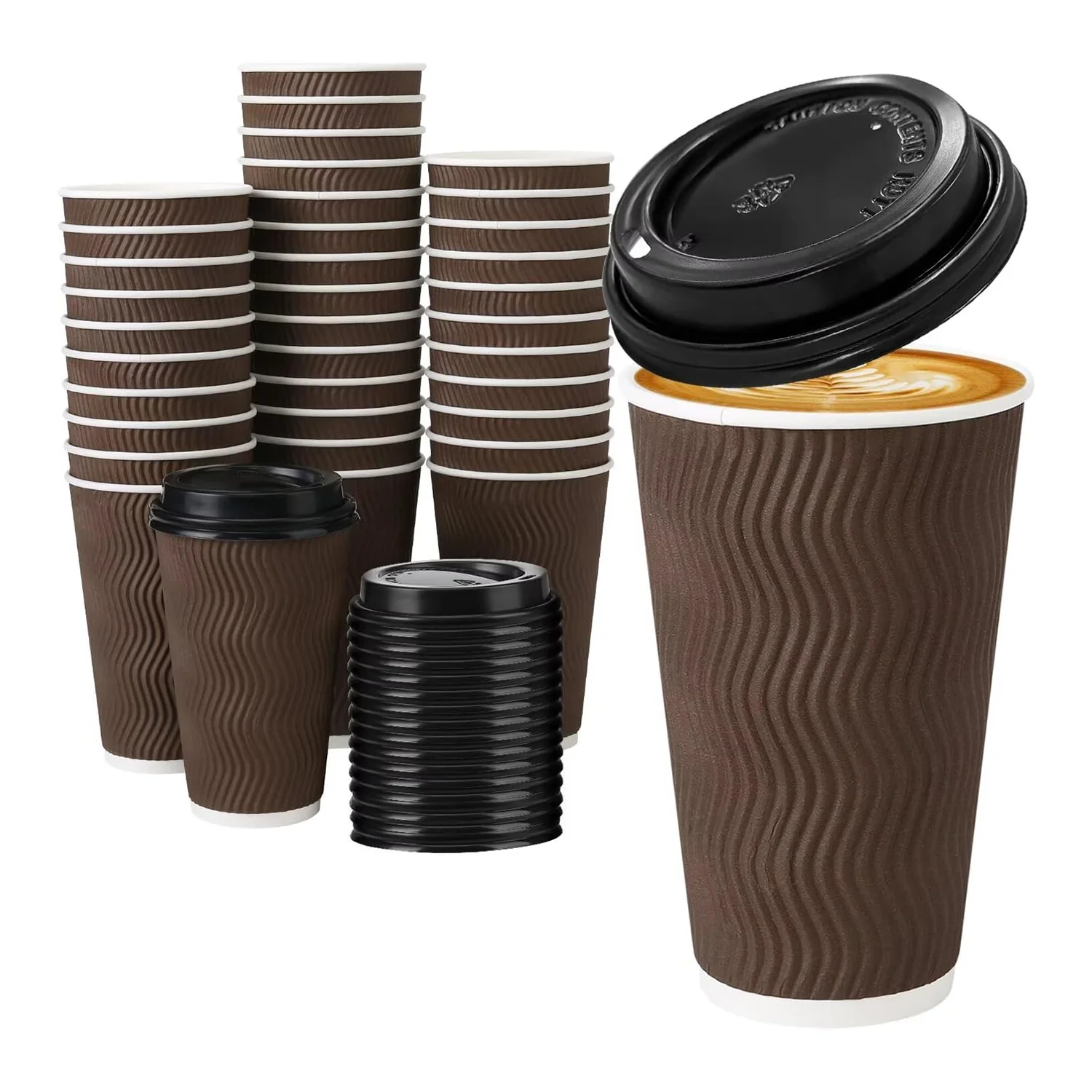 Custom logo Printing Cafe Takeaway 12oz 16oz Ripple Wall Disposable Hot Drink Paper Cup Packaging with