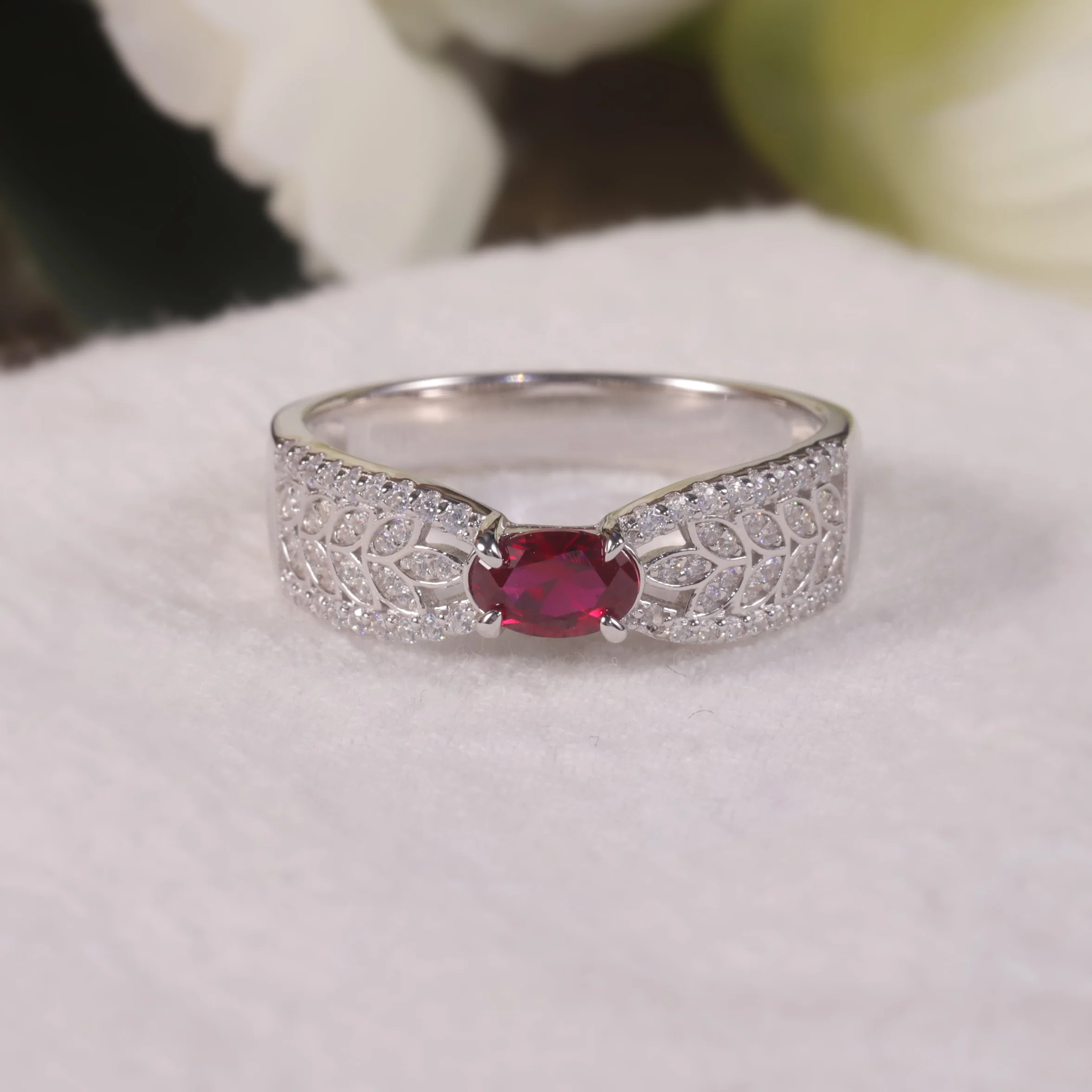 ALR002 Abiding Wholesale Trending Ruby Stone Ring Designs Women Timeless Jewelry 925 Sterling Silver Synthetic Ruby Ring