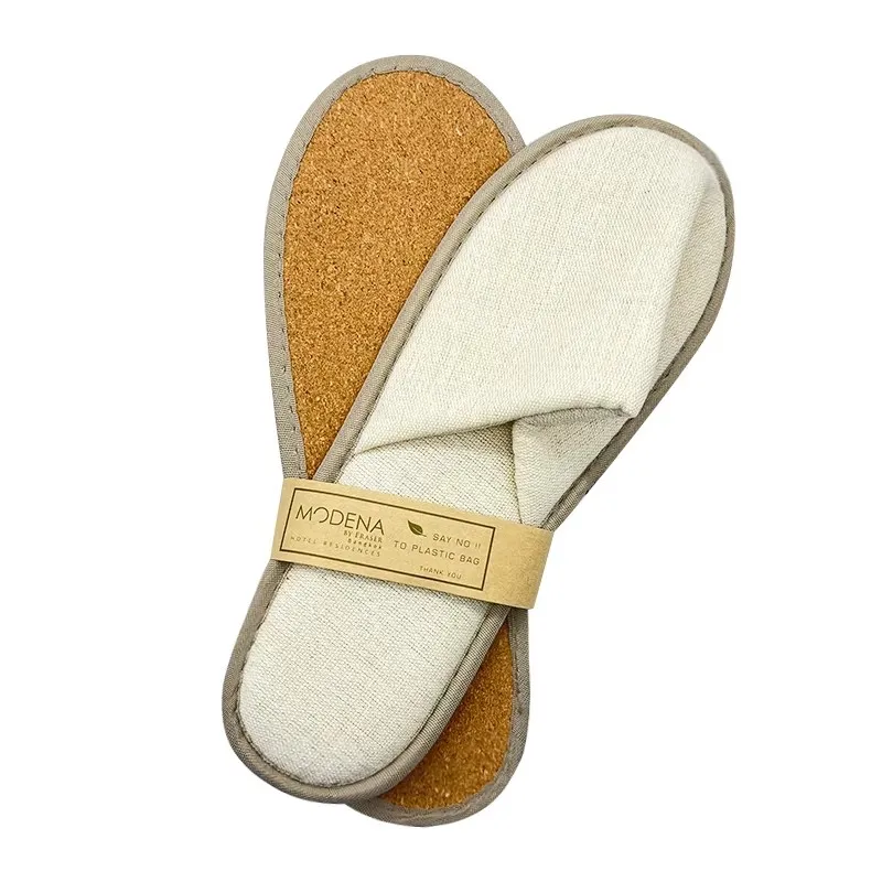 Eco Friendly Soft Cork Wood Sole Canvas Upper Disposable Slippers