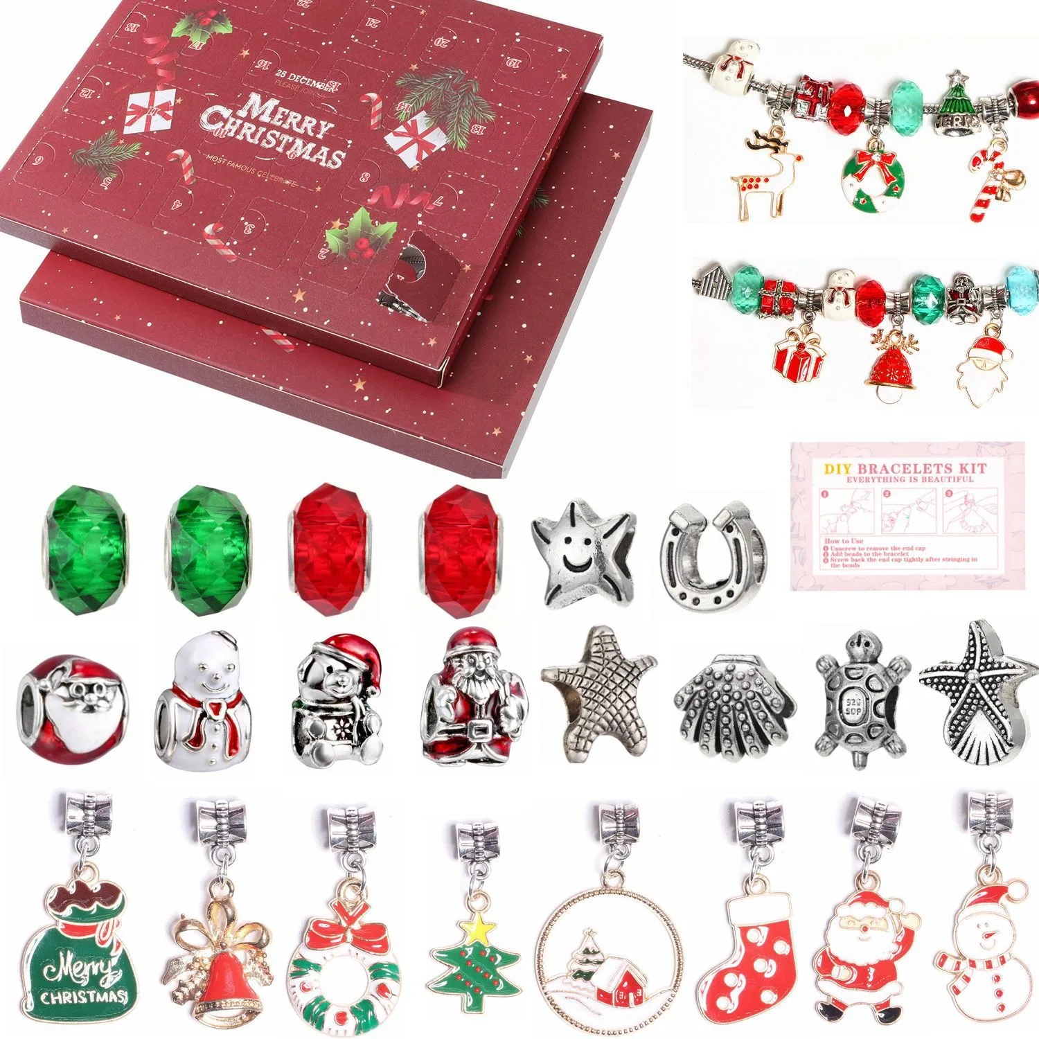 24pcs Christmas Advent Countdown Calendar Blind Box Set 2023 Hot Sale China Wholesale Charm Bracelet Kit