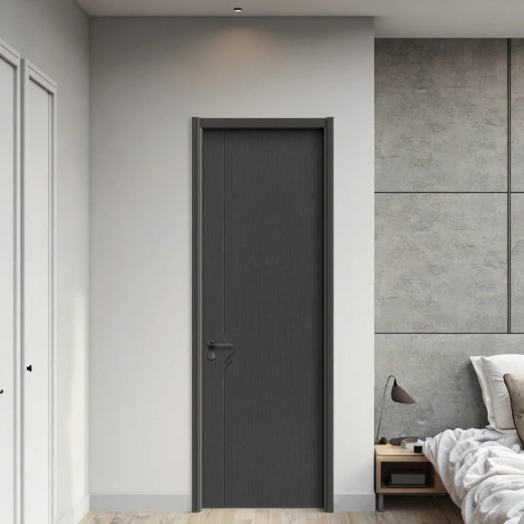 Modern Unpainted Solid Wood MDF Interior Door Sound Insulated for Hotels or Houses Manual Opening for Bedrooms or Apartments