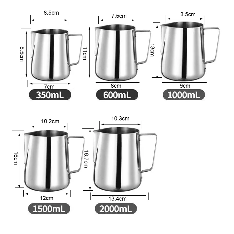 Custom Logo Barista 350ml 600ml Milk Frothing Pitcher Espresso Steaming Mini Milk Frother Jug Pot Stainless Steel Milk Jug Cup
