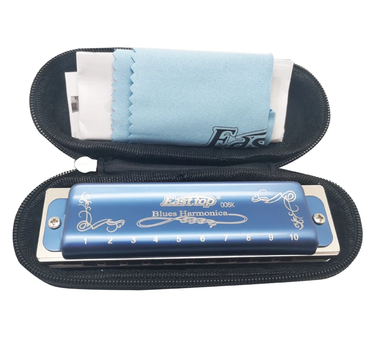 EAST TOP Diatonic Harps Metal Harmonica K 10 Holes Mouth Organ Musical Instrument for Adults Top Key of C T 008