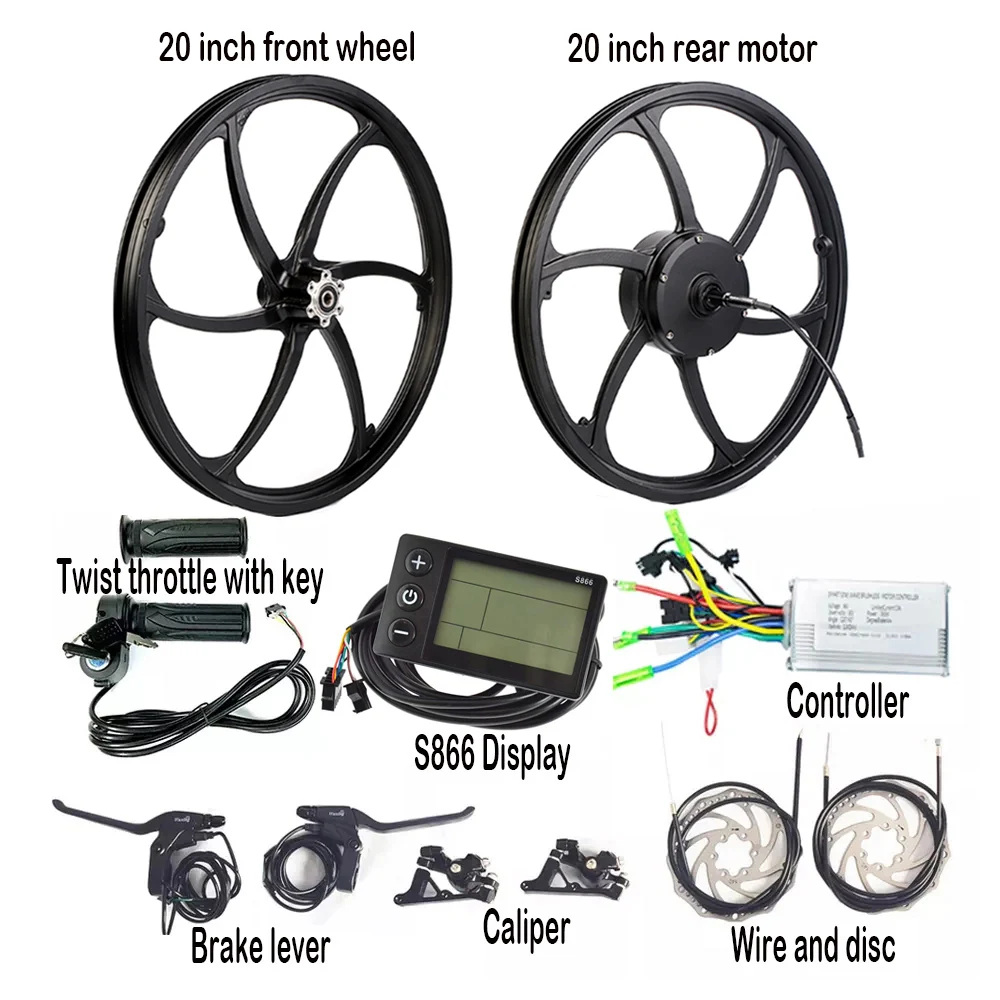 20x2.125 20 Inch 36V 48V 350W 500W Brushless Geared Disc Brake Scooter  Motor Kit Electric Bicycle Conversion Kit