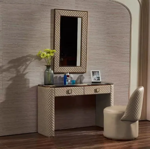 New Design Luxury Leather Gold Dresser Set Dresser with Mirror Furniture  Make up Dresser