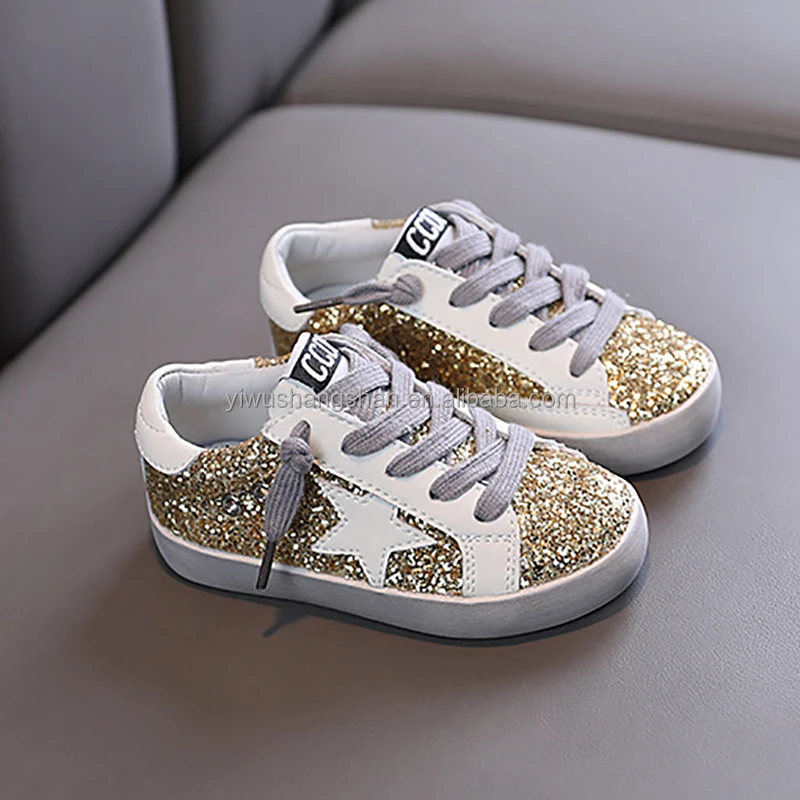 Sports Direct Girls Gold Sequin Shoes Lilley Kids Shoes Rose Gold